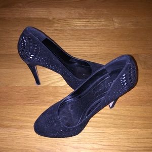Black suede platform heels